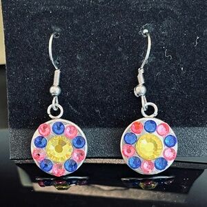 Rhinestone Circle Earrings - Blue, Pink, Yellow